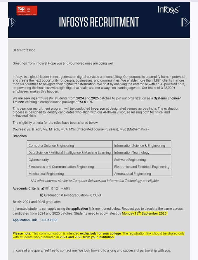 Infosys Systems Engineer Hiring 2025