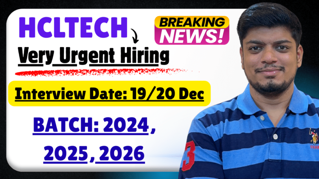 HCLTech Very Urgent Hiring